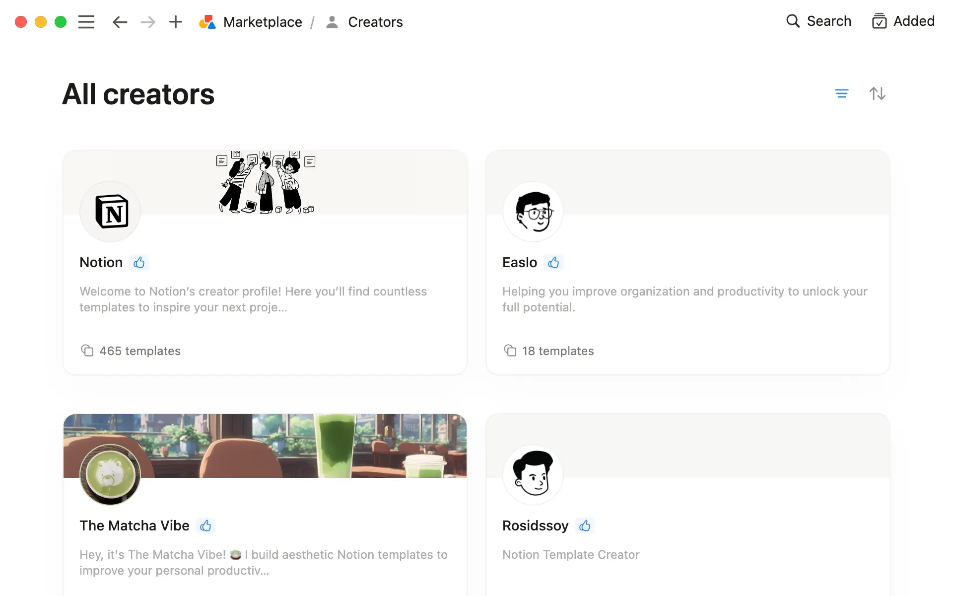 Browse through a selection of creators on marketplace to find your niche
