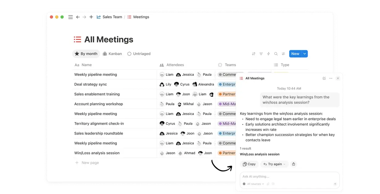 Search across AI meeting notes