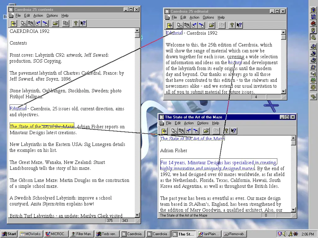 A comparison browser based on transpointing windows. Image from xanadu.net.